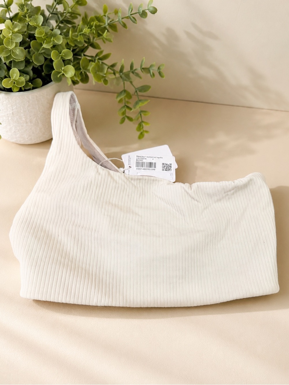 lululemon Ribbed Nulu Asymmetrical Yoga Bra in Bone Size 2 NWT